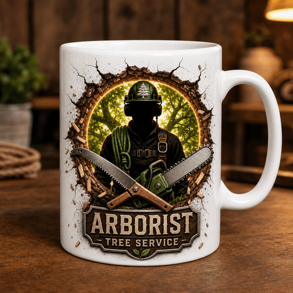 Arborist Mug Tree Service Gift for Dad Husband, Woodworker Style Coffee Cup