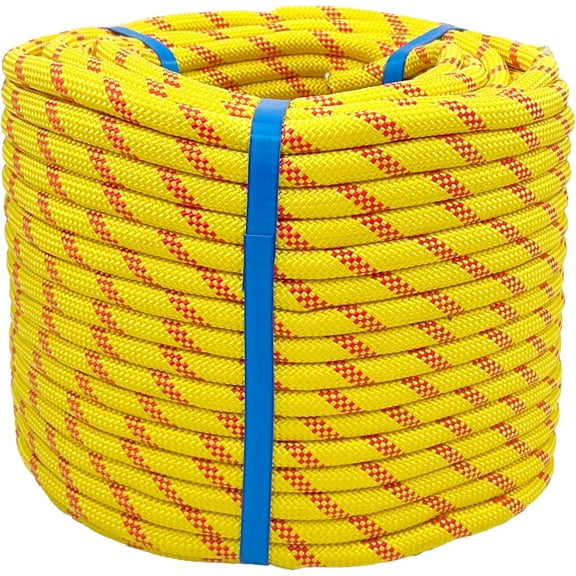 Arborist Rigging Rope Bull Rope (1/2 in x 200ft) Yellow Polyester Braided Arborist Rope 48 Strands for Various Outdoor Applications Construction Climbing Swing Sailing