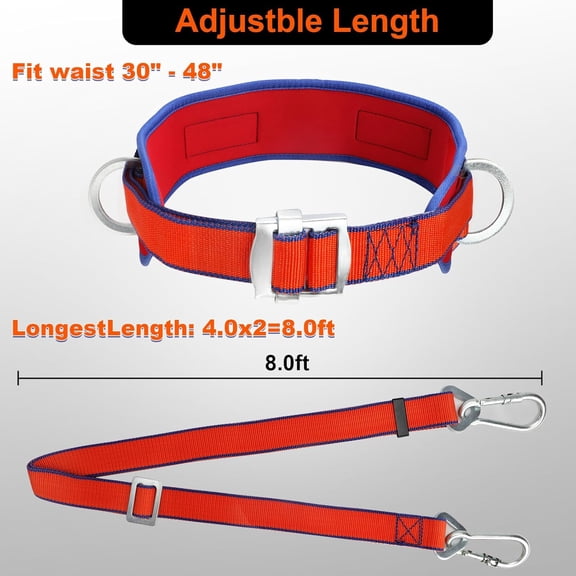 Arborist Tree Climbing Belt Harness, Fall Arrest Lanyard with Updated Waist Pad, Safety Lanyard for Work Positioning Inspection Rescue and Emergency Services