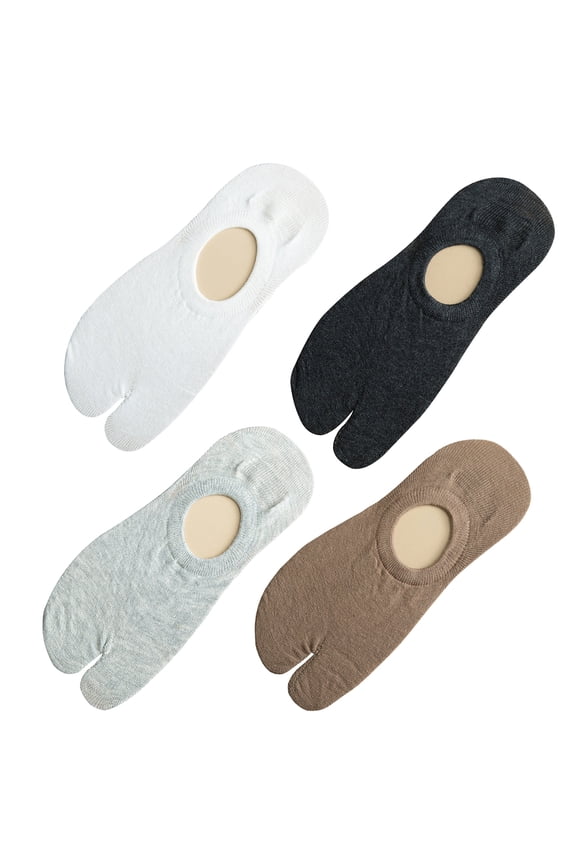 4 Pairs No Show Socks Anti-slip Unisex Sports Socks Two-finger Low Cut Ankle Sock
