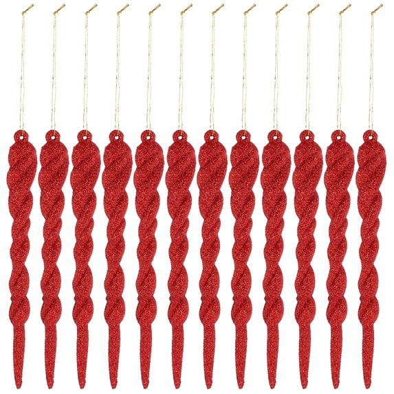 Arborister Glitter Red Icicle Ornaments: 12pcs Shatterproof for Xmas Party