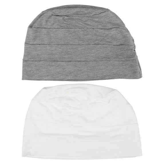 Arborister Night Hat Cotton Elastic Bonnet for Sleep, 2Pcs (White Gray)