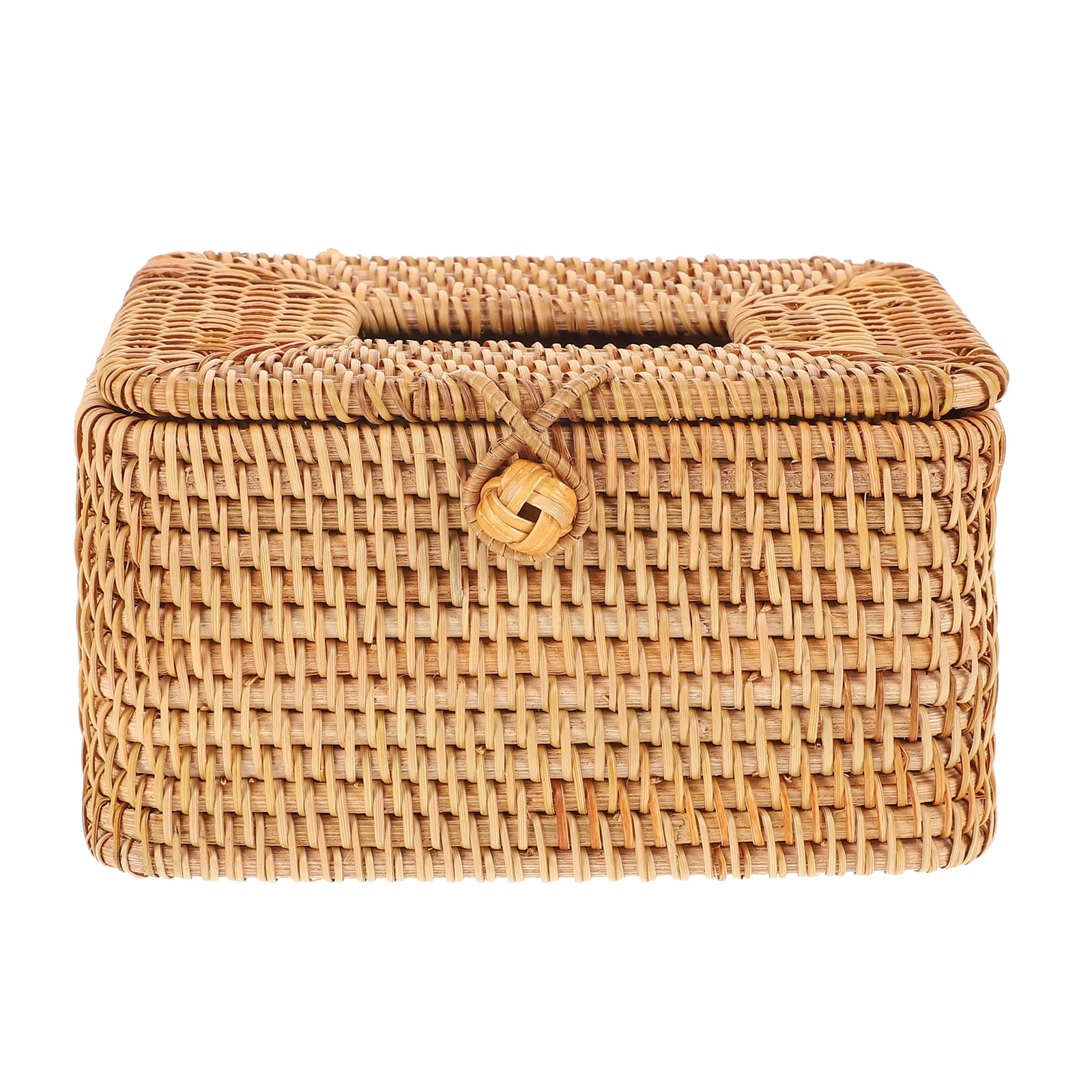 Woven Rattan Tissue Box Cover Square 5.8" | Boho Decor Holder For Cube Tissue Boxes