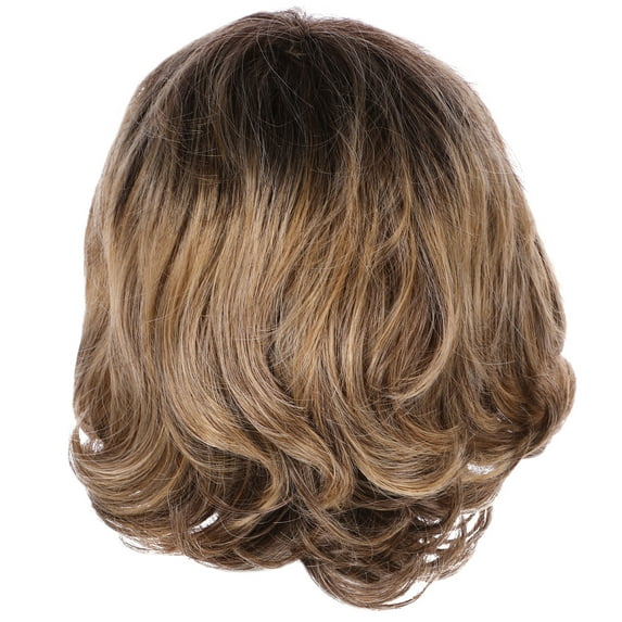 Arborister Short Curly Lace Wig with Bangs Yellow Brown Blonde Pixie Cut Synthetic Wavy Wig
