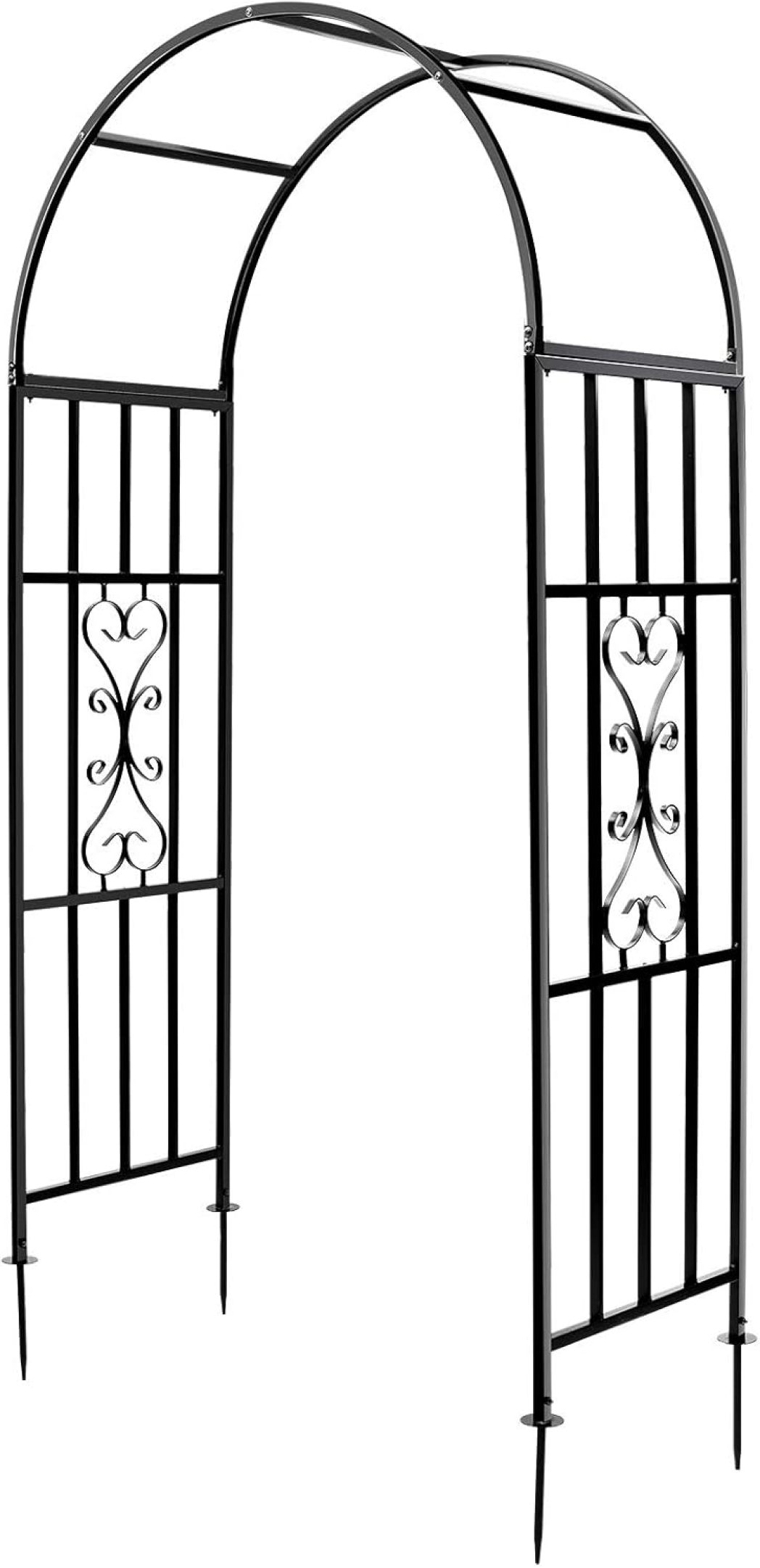 Mr.Ton Metal Garden Arch Trellis - Adjustable Height & Width, Black Powder-Coated, For Climbing Plants & Wedding Decor