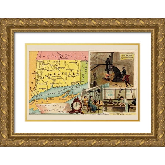 Arbuckle Brothers 14x11 Gold Ornate Wood Framed with Double Matting Museum Art Print Titled - Connecticut
