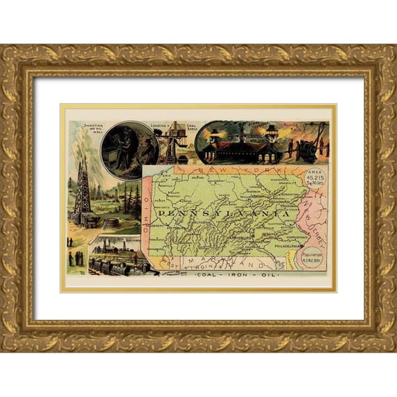 Arbuckle Brothers 14x11 Gold Ornate Wood Framed with Double Matting Museum Art Print Titled - Pennsylvania