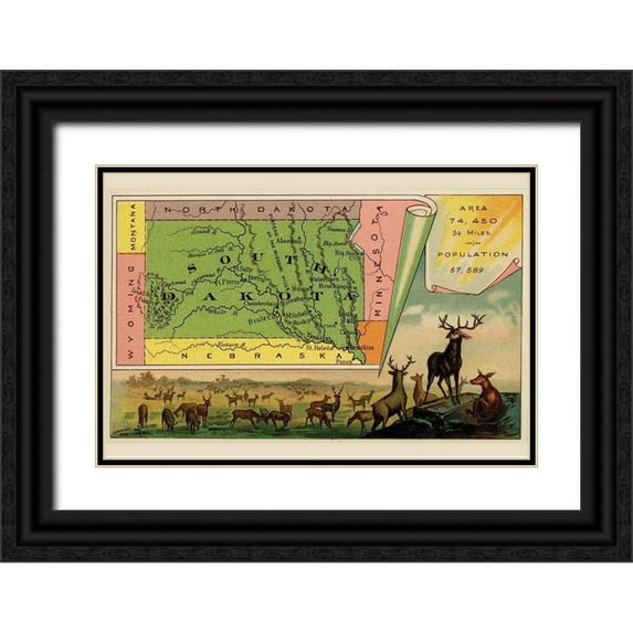 Arbuckle Brothers 32x23 Black Ornate Wood Framed with Double Matting Museum Art Print Titled - South Dakota