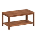 thumbnail image 1 of Arc Corner Wood 2-Tier Coffee Table with Storage Shelf-Vertical Wave Grain Legs, Walnut Modern Rectangle Accent Table for Living Room & Bedroom, 1 of 5