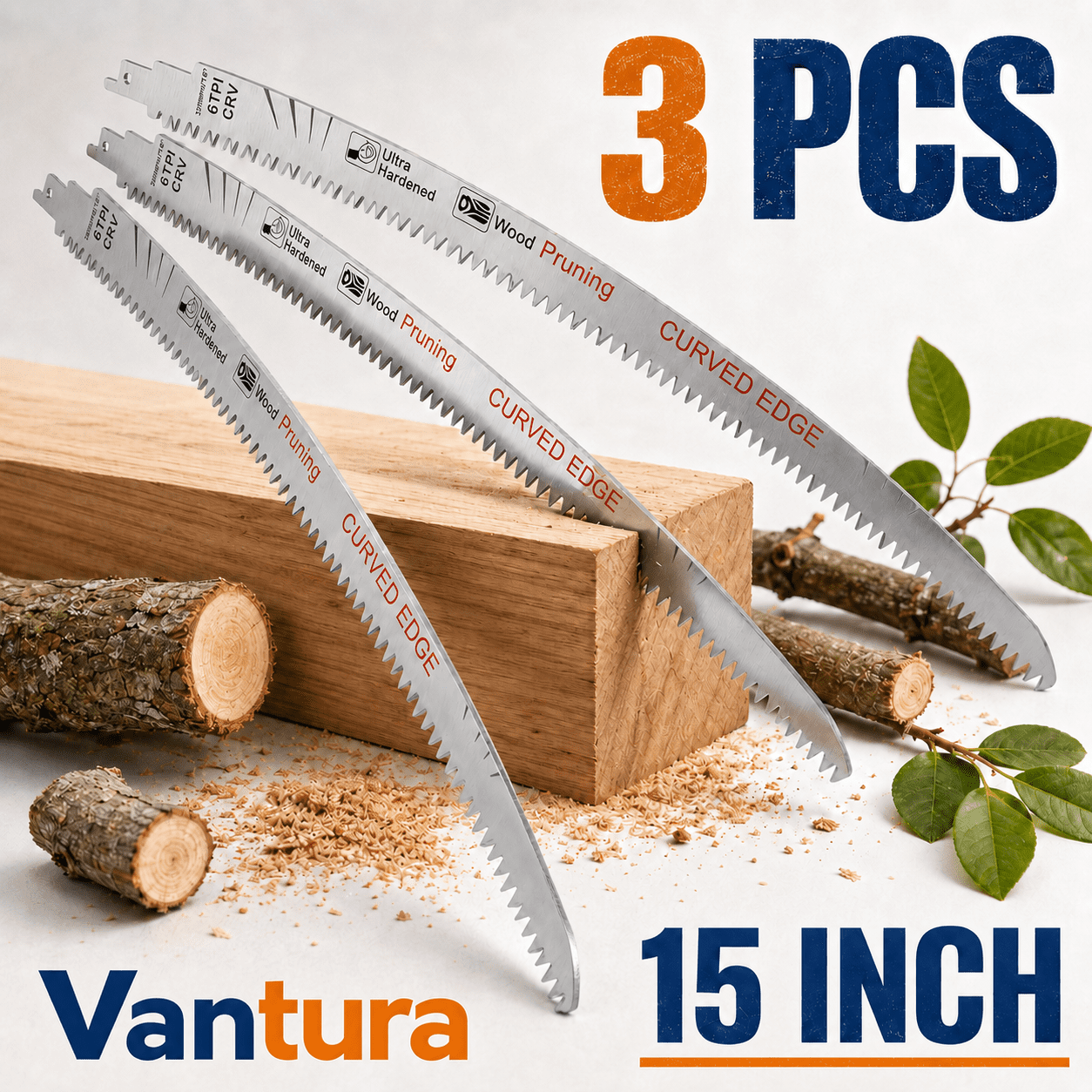 Arc Edge Reciprocating Saw Blade, 15 Inch Pruning Saw, Wood Cutting Reciprocating Saw Blades, 6TPI, 3 Pieces