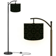 Arc Floor Lamp, 3 Color Temperatures Modern Floor Lamps Black Pen Texture Asian Design Adjustable Tall Standing Reading Lamp with Linen Texture Shade for Living Room, Bedroom, Office