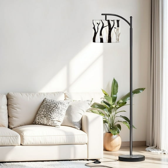 Arc Floor Lamp, 3 Color Temperatures Modern Floor Lamps Mysterious Birch Tree Taupe Adjustable Tall Standing Reading Lamp with Linen Texture Shade for Living Room, Bedroom, Office