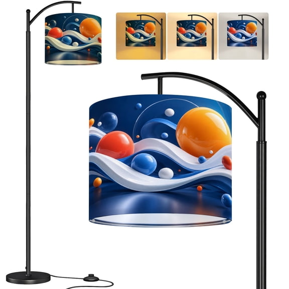Arc Floor Lamp 62.6" Arched Standing Lamp with Dimmable 3 Color Temperatures Remote and Foot Switch Colorful Abstract Waves Tall Lamp for Living Room Bedroom Reading LED Bulbs Included