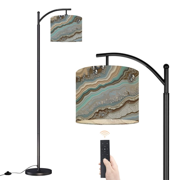 Arc Floor Lamp with Adjustable Lampshade Abstract Agate Stone Fluid Blue Gold Patterns Standing Lamp 3 Color Temperatures Dimmable Tall Pole Lamp with Foot Switch for Bedroom