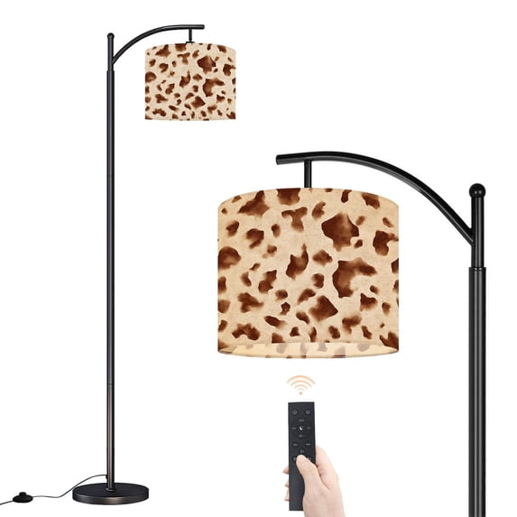 Arc Floor Lamp with Adjustable Lampshade Abstract Brown Cream Cowhide Print Standing Lamp 3 Color Temperatures Dimmable Tall Pole Lamp with Foot Switch for Bedroom Office Dining Room