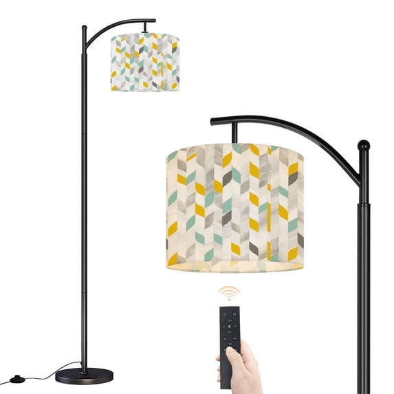 Arc Floor Lamp with Adjustable Lampshade Abstract Geometric Bold Colorful Shapes Modern Design Standing Lamp 3 Color Temperatures Dimmable Tall Pole Lamp with Foot Switch for Bedroom
