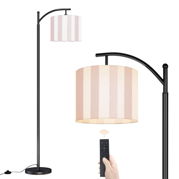 Arc Floor Lamp with Adjustable Lampshade Abstract Geometric Vibrant Gradient Colors Symmetry Design Standing Lamp 3 Color Temperatures Dimmable Tall Pole Lamp with Foot Switch for Bedroom