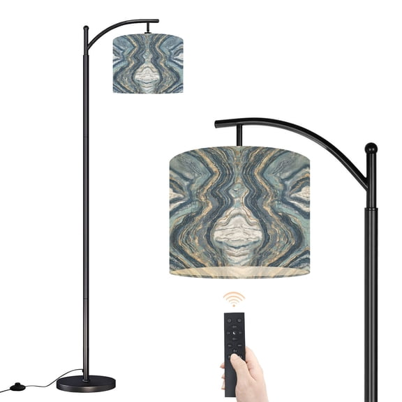 Arc Floor Lamp with Adjustable Lampshade Abstract Marble Gold Blue Stripes Standing Lamp 3 Color Temperatures Dimmable Tall Pole Lamp with Foot Switch for Bedroom