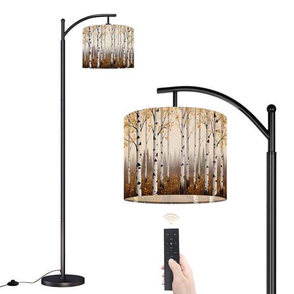 Arc Floor Lamp with Adjustable Lampshade Aspen Tree Modern Abstract Forest Landscape Birch Trees Standing Lamp 3 Color Temperatures Dimmable Tall Pole Lamp with Foot Switch for Bedroom