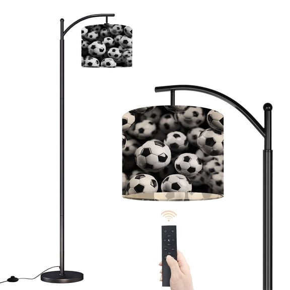 Arc Floor Lamp with Adjustable Lampshade Black White Soccer Balls Dark Standing Lamp 3 Color Temperatures Dimmable Tall Pole Lamp with Foot Switch for Bedroom Living Room