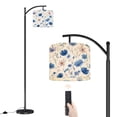 thumbnail image 1 of Arc Floor Lamp with Adjustable Lampshade Blue Pink Floral Soft Pastel Blooms Delicate Greenery Standing Lamp 3 Color Temperatures Dimmable Tall Pole Lamp with Foot Switch for Bedroom, 1 of 8