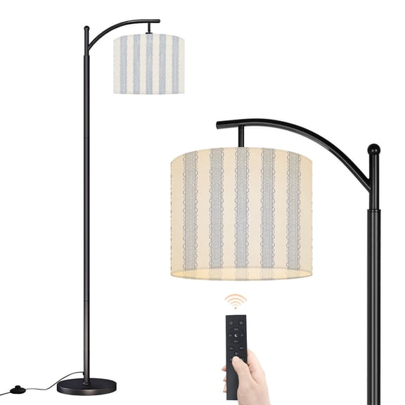 Arc Floor Lamp with Adjustable Lampshade Blue Stripes Rococo Baroque Granny Chic French Country Standing Lamp 3 Color Temperatures Dimmable Tall Pole Lamp with Foot Switch for Bedroom