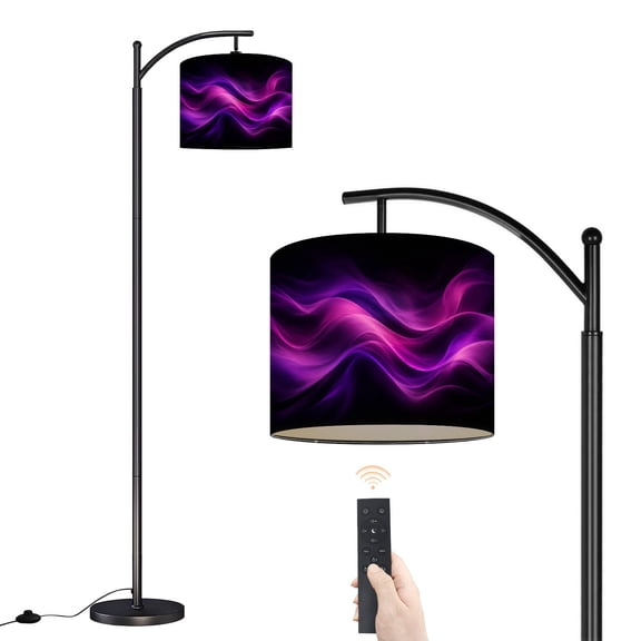 Arc Floor Lamp with Adjustable Lampshade Blurry silk dark purple moody dye Wavy irregular bleeding Standing Lamp 3 Color Temperatures Dimmable Tall Pole Lamp with Foot Switch for Bedroom