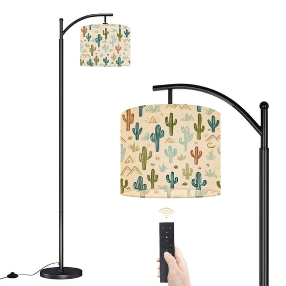 Arc Floor Lamp with Adjustable Lampshade Cactus Mountains Boho Seamless Desert Cacti repeat print Wild West Standing Lamp 3 Color Temperatures Dimmable Tall Pole Lamp with Foot Switch for Bedroom