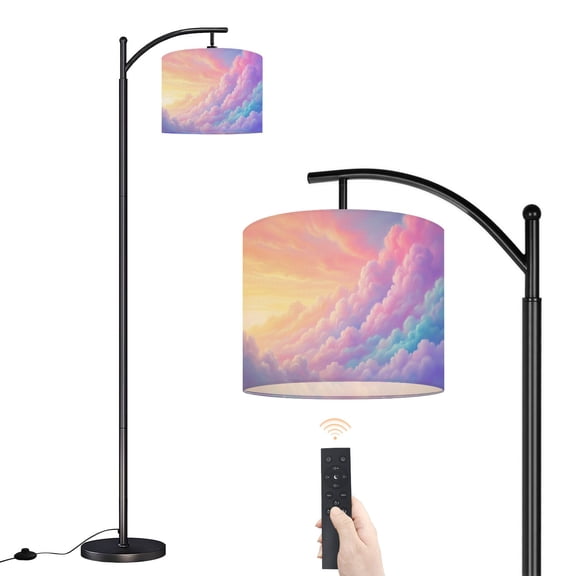 Arc Floor Lamp with Adjustable Lampshade Colorful Clouds Sunset Sky Pastel Hues Light Reflections Standing Lamp 3 Color Temperatures Dimmable Tall Pole Lamp with Foot Switch for Bedroom