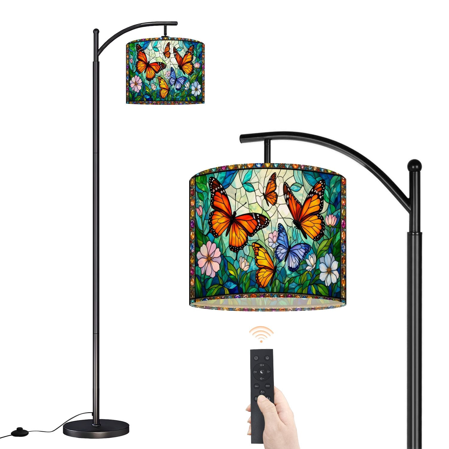 Arc Floor Lamp with Adjustable Lampshade Colorful Stained Glass ...