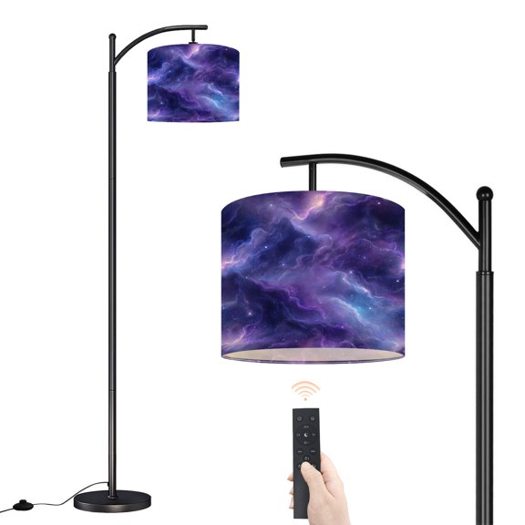 Arc Floor Lamp with Adjustable Lampshade Cosmic Purple Blue Nebula Starry Sky Standing Lamp 3 Color Temperatures Dimmable Tall Pole Lamp with Foot Switch for Bedroom Living Room