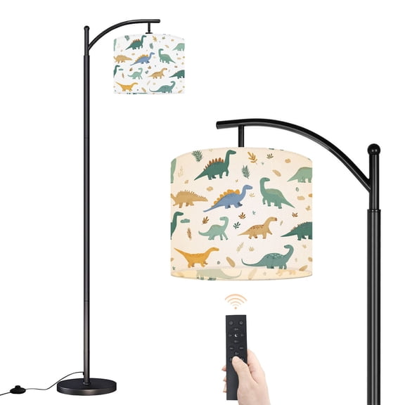 Arc Floor Lamp with Adjustable Lampshade Cute Dinosaurs Foliage Seamless for Kids Products Standing Lamp 3 Color Temperatures Dimmable Tall Pole Lamp with Foot Switch for Bedroom