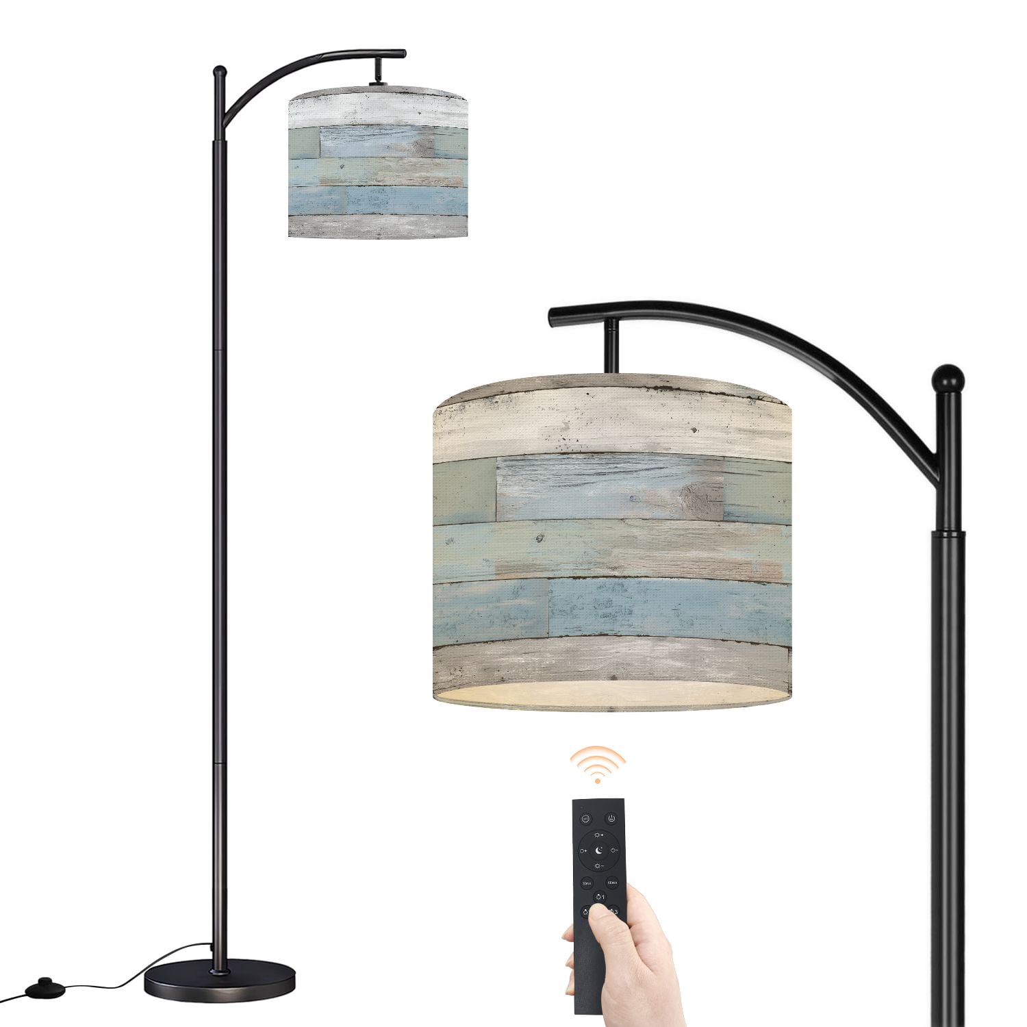 Arc Floor Lamp with Adjustable Lampshade Distressed Coastal Wood Plank ...