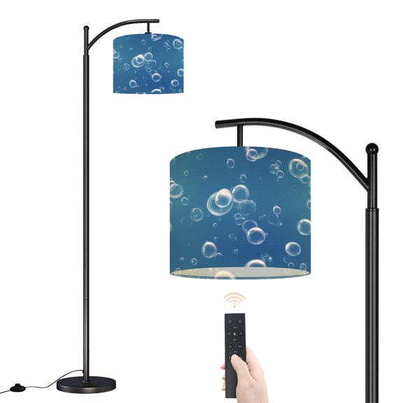 Arc Floor Lamp with Adjustable Lampshade Floating Bubbles Blue Iridescent Shine Standing Lamp 3 Color Temperatures Dimmable Tall Pole Lamp with Foot Switch for Bedroom