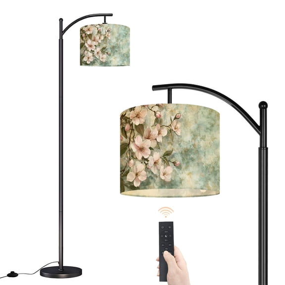 Arc Floor Lamp with Adjustable Lampshade Floral Flower Tree Modern Green Decorative Floral Branches Standing Lamp 3 Color Temperatures Dimmable Tall Pole Lamp with Foot Switch for Bedroom