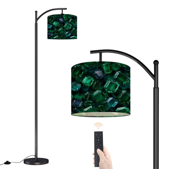 Arc Floor Lamp with Adjustable Lampshade Glittering Emerald Cut Faceted Green Blue Gemstones Rich Jewel Tones Standing Lamp 3 Color Temperatures Dimmable Tall Pole Lamp with Foot Switch for Bedroom