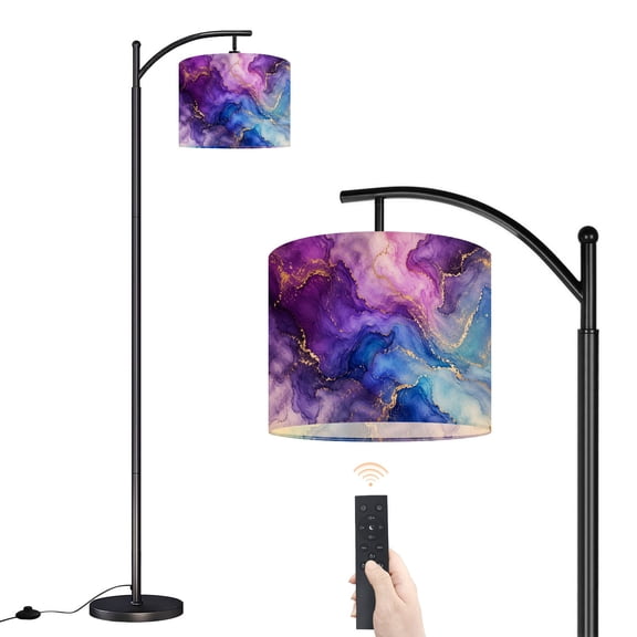 Arc Floor Lamp with Adjustable Lampshade Gold leaf seamless marble blue purple watercolor Abstract marble Standing Lamp 3 Color Temperatures Dimmable Tall Pole Lamp with Foot Switch for Bedroom