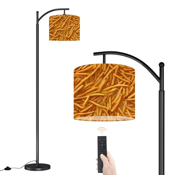 Arc Floor Lamp with Adjustable Lampshade Golden Crispy French Fries Seamless Food Standing Lamp 3 Color Temperatures Dimmable Tall Pole Lamp with Foot Switch for Bedroom Living Room