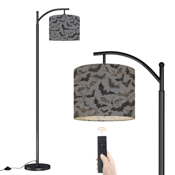 Arc Floor Lamp with Adjustable Lampshade Gothic Bat Intricate Web Design Gray Standing Lamp 3 Color Temperatures Dimmable Tall Pole Lamp with Foot Switch for Bedroom