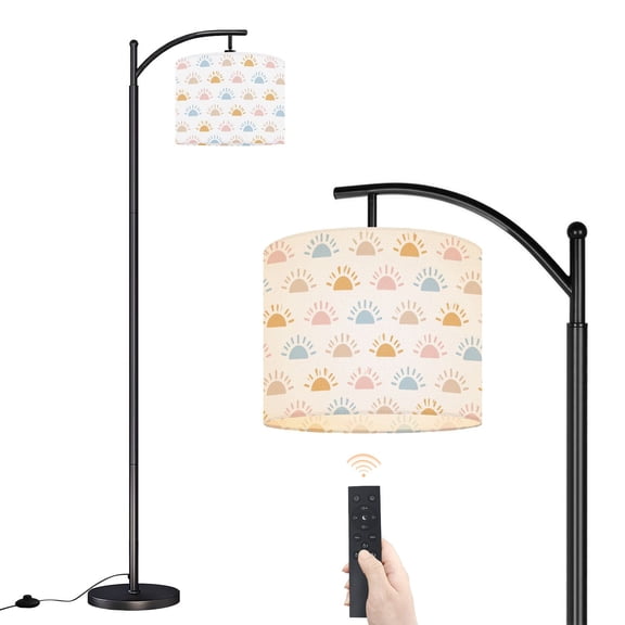 Arc Floor Lamp with Adjustable Lampshade Hand drawn modern doodle seamless Pastel grunge Standing Lamp 3 Color Temperatures Dimmable Tall Pole Lamp with Foot Switch for Bedroom