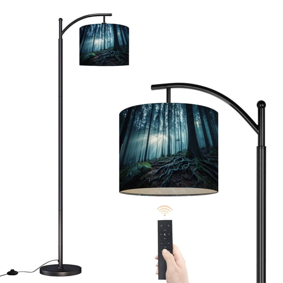 Arc Floor Lamp with Adjustable Lampshade Immersive Forest Landscape Twisted Roots Light Streaming Standing Lamp 3 Color Temperatures Dimmable Tall Pole Lamp with Foot Switch for Bedroom