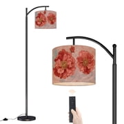 Arc Floor Lamp with Adjustable Lampshade Intricate Terracotta Flowers Spiraling Motion Glow Standing Lamp 3 Color Temperatures Dimmable Tall Pole Lamp with Foot Switch for Bedroom