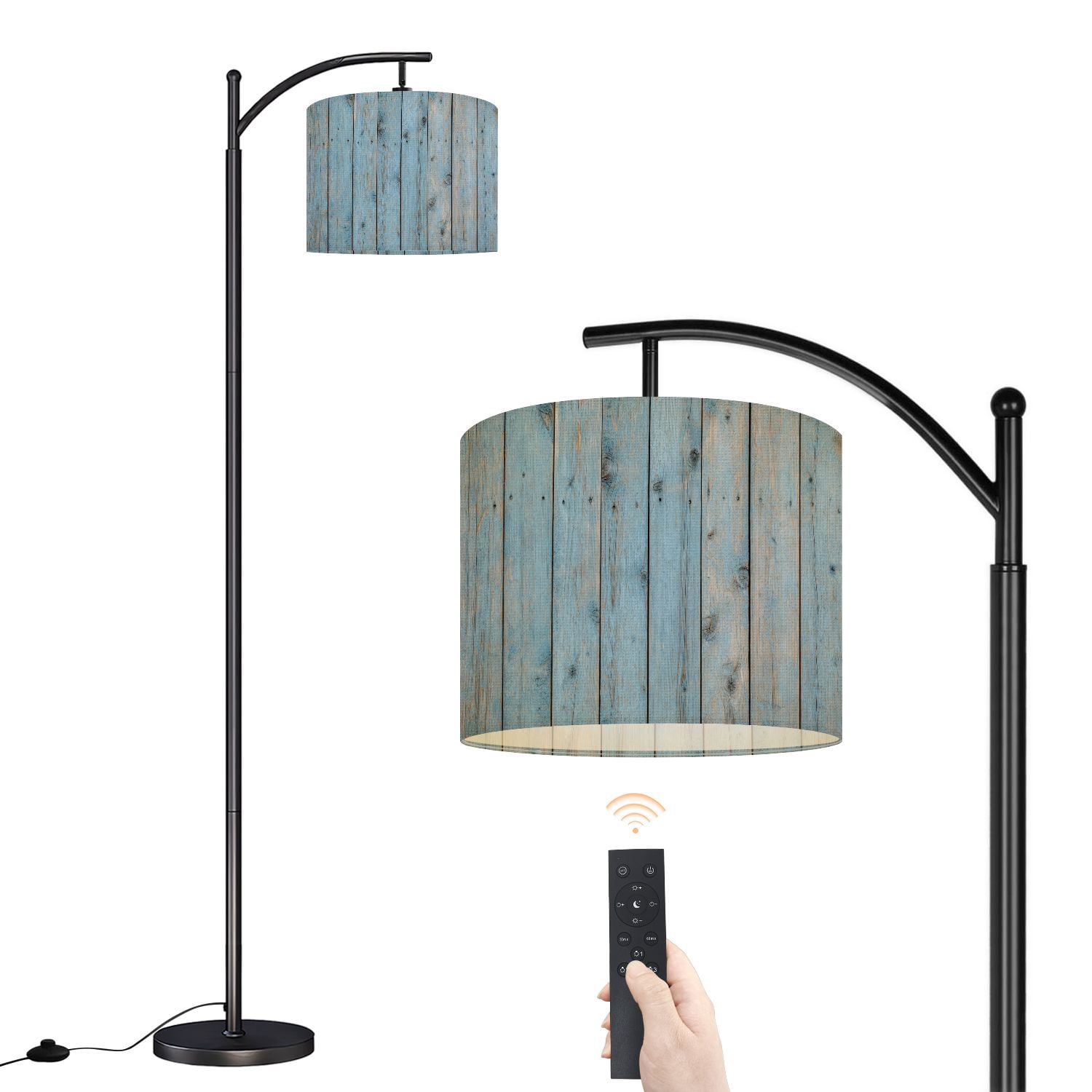 Arc Floor Lamp with Adjustable Lampshade Light old boards Wooden light wood Advertising Standing Lamp 3 Color Temperatures Dimmable Tall Pole Lamp with Foot Switch for Bedroom