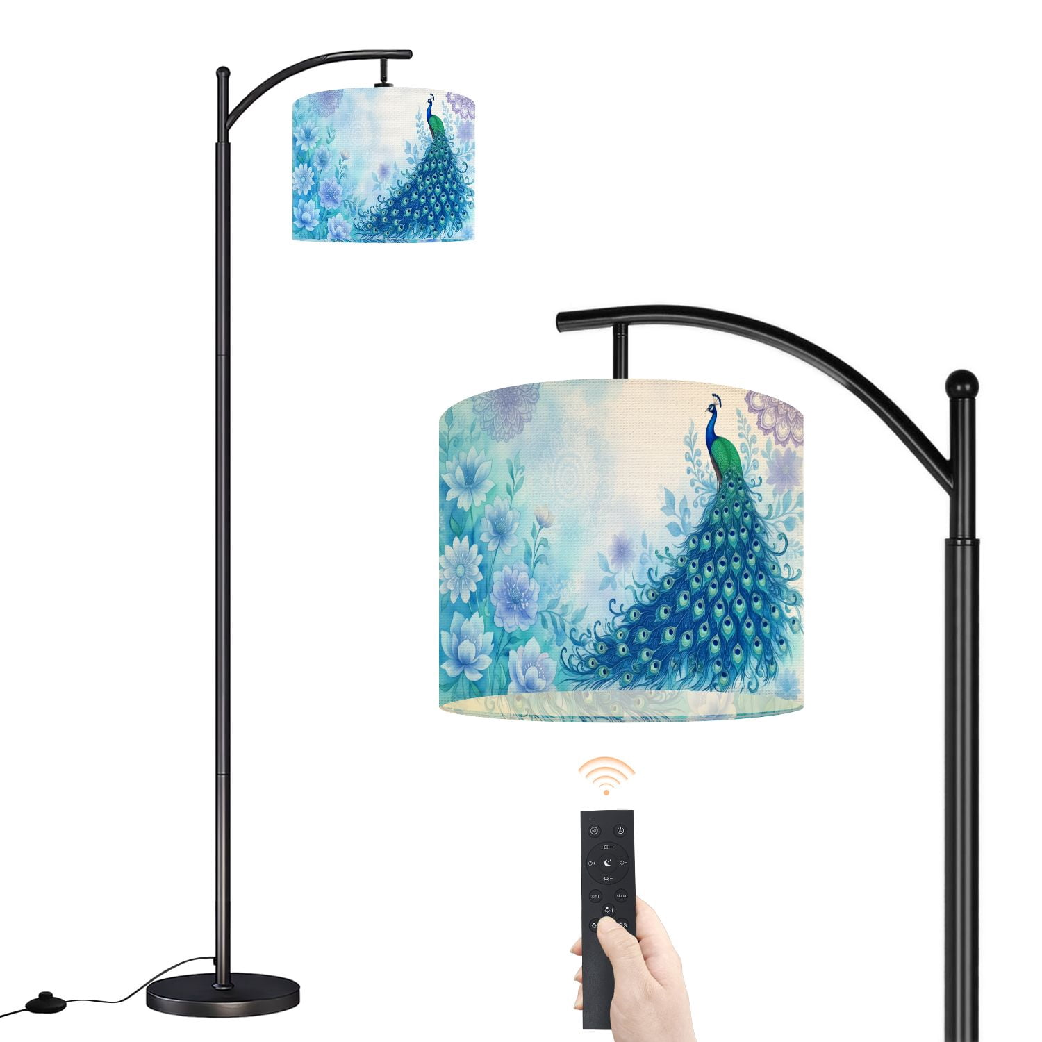 Arc Floor Lamp with Adjustable Lampshade Majestic Blue Peacock ...