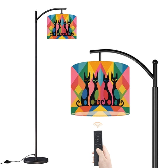 Arc Floor Lamp with Adjustable Lampshade Mid Century Black Cat Retro Atomic Starburst Modern Abstract Standing Lamp 3 Color Temperatures Dimmable Tall Pole Lamp with Foot Switch for Bedroom