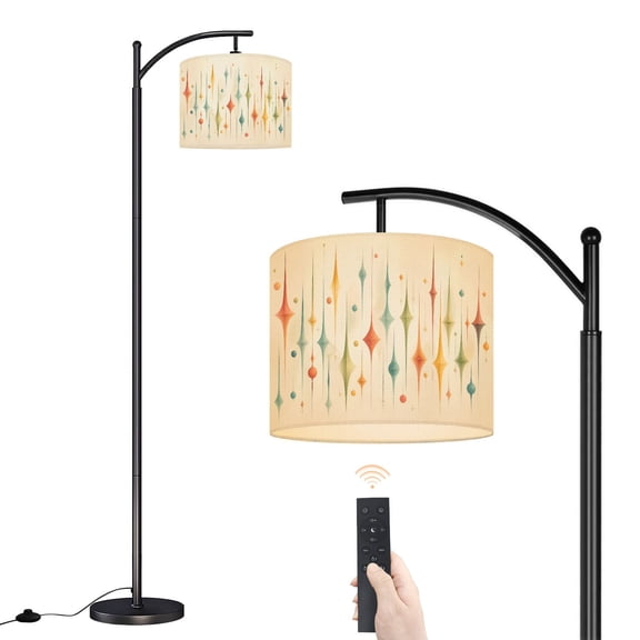 Arc Floor Lamp with Adjustable Lampshade Mid Century Retro Atomic Abstract Modern Geometric Colorful Vintage Standing Lamp 3 Color Temperatures Dimmable Tall Pole Lamp with Foot Switch for Bedroom