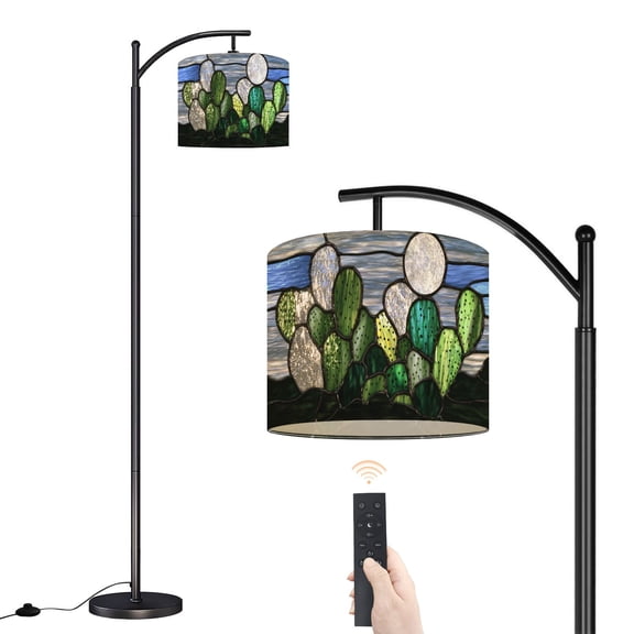 Arc Floor Lamp with Adjustable Lampshade Mystical Cactus Art Vibrant Desert Scene Standing Lamp 3 Color Temperatures Dimmable Tall Pole Lamp with Foot Switch for Bedroom Sofa Beside Corner