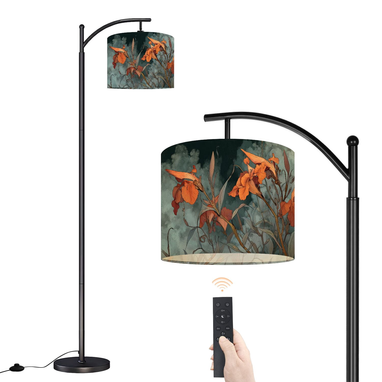 Arc Floor Lamp with Adjustable Lampshade Mystical Flower Cascading Blooms Curled Tendrils Standing Lamp 3 Color Temperatures Dimmable Tall Pole Lamp with Foot Switch for Bedroom