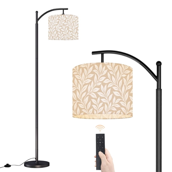 Arc Floor Lamp with Adjustable Lampshade Neutral Colour Tropical Leaf Standing Lamp 3 Color Temperatures Dimmable Tall Pole Lamp with Foot Switch for Bedroom