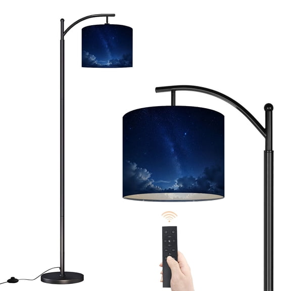 Arc Floor Lamp with Adjustable Lampshade Night sky stars clouds Standing Lamp 3 Color Temperatures Dimmable Tall Pole Lamp with Foot Switch for Bedroom